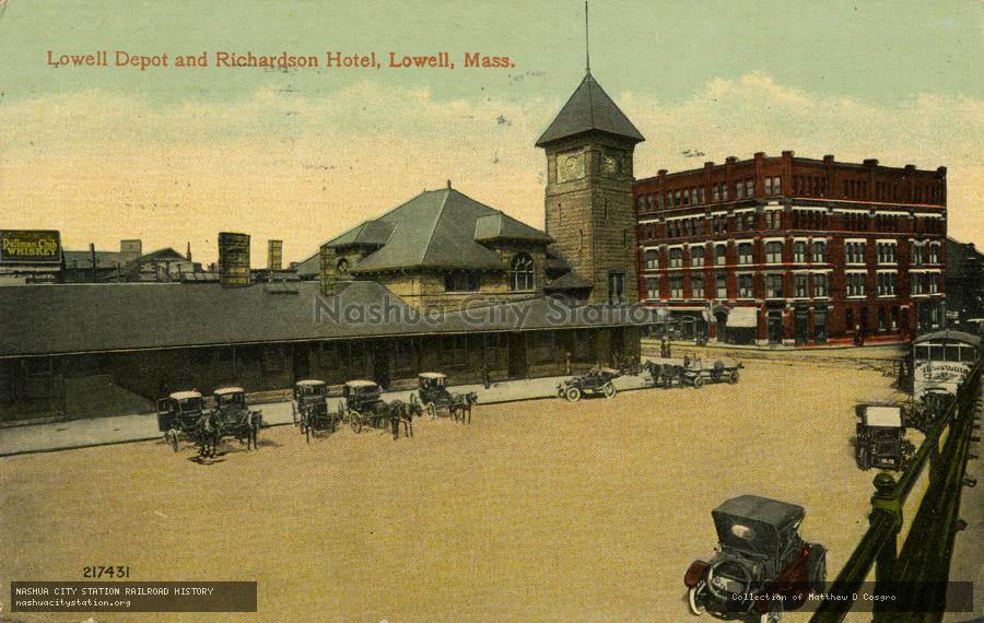 Postcard: Lowell Depot and Richardson Hotel, Lowell, Massachusetts